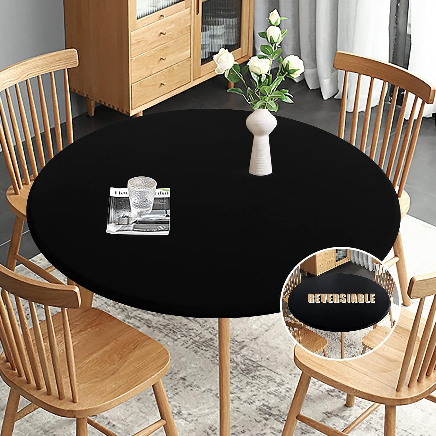 Fitted Round Elastic Waterproof & Stain Resistant Tablecloth - official Amazon product photo