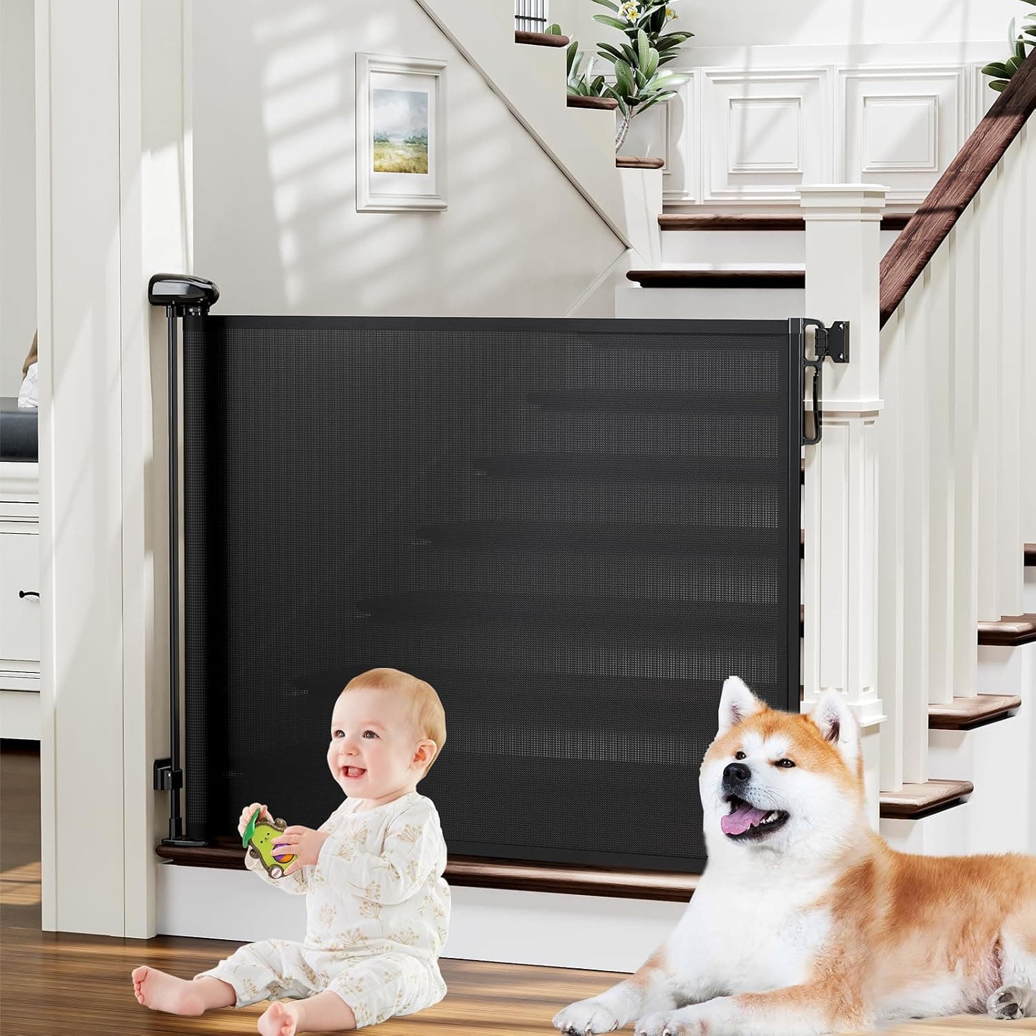 PRObebi Retractable Automatic Doorway Pet Safety Gate - official Amazon product photo
