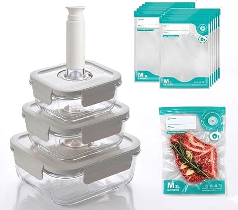 Vacuum Sealed Food Storage Container Set with Date Tracker & Pump - official Amazon product photo