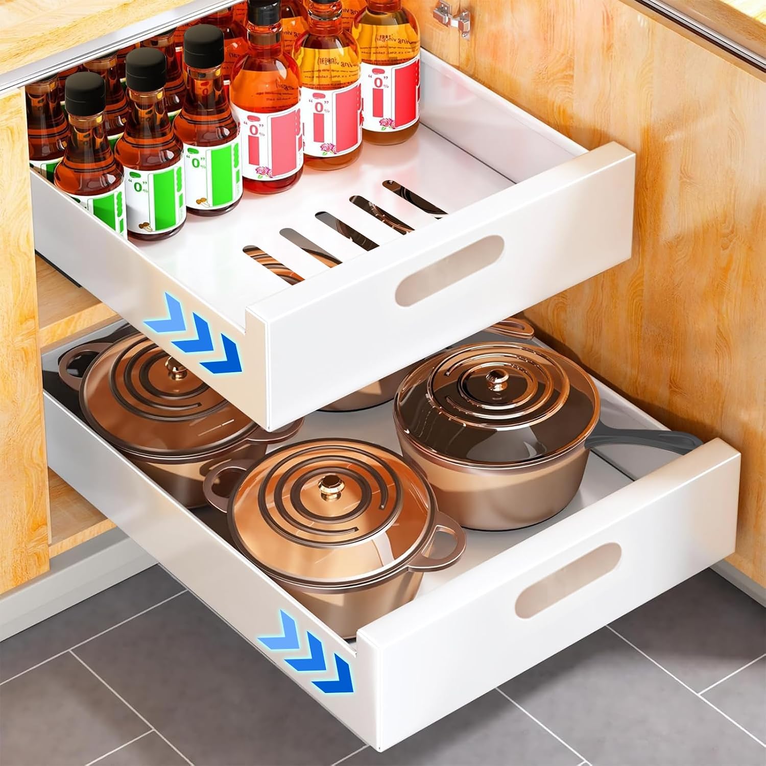 Slide-Out Kitchen Cabinet Adhesive Storage Drawer Organizer - trending gadget from YouTube
